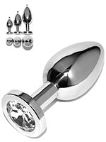 Rosebud Stainless Steel Buttplug With White Crystal - Medium