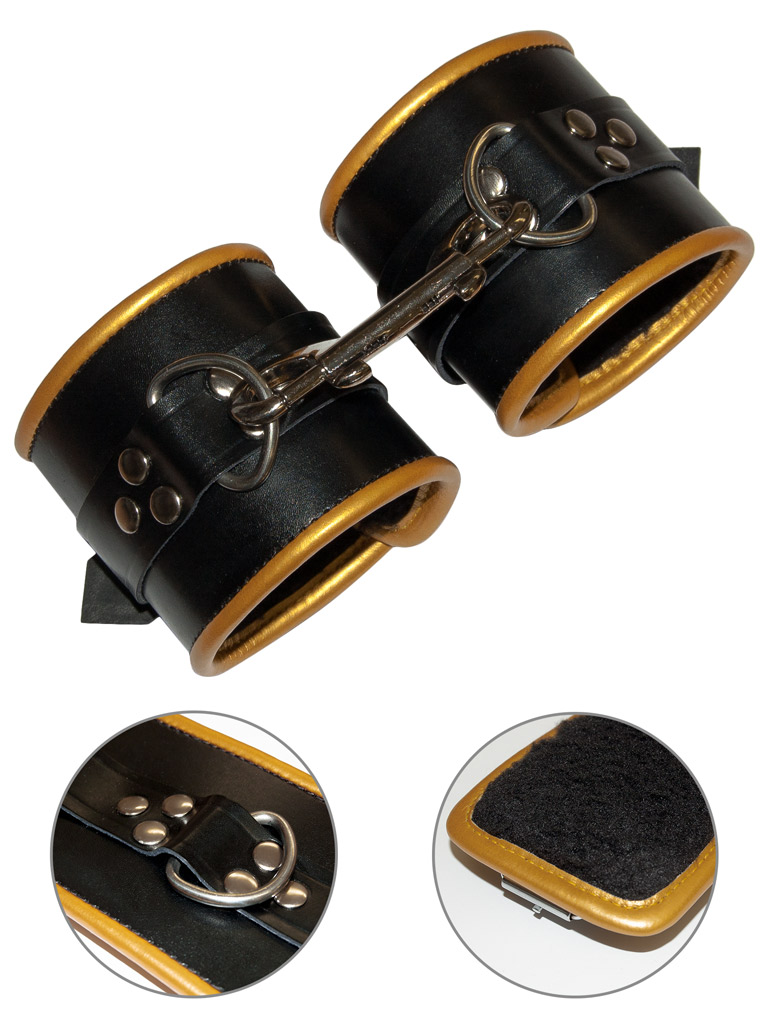 Menottes en cuir - Golden Padded Leather Restraint Cuffs